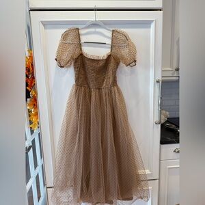 Elegant Brown Polka Dot Dress